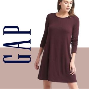 NWT Gap Heather Plum Knit Swing Long Sleeve T-Shirt Dress Crew Neck Plum S